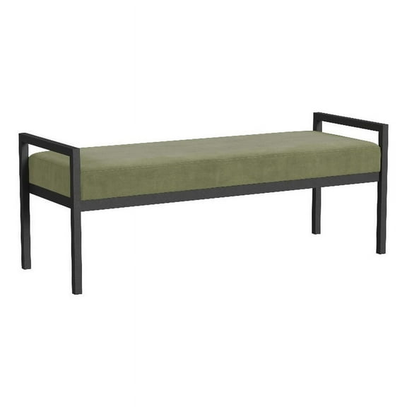 HomePop Modern Metal & Velvet Bench, 49.5"W x 17.25"D x 19"H, Light Sage Green/Black