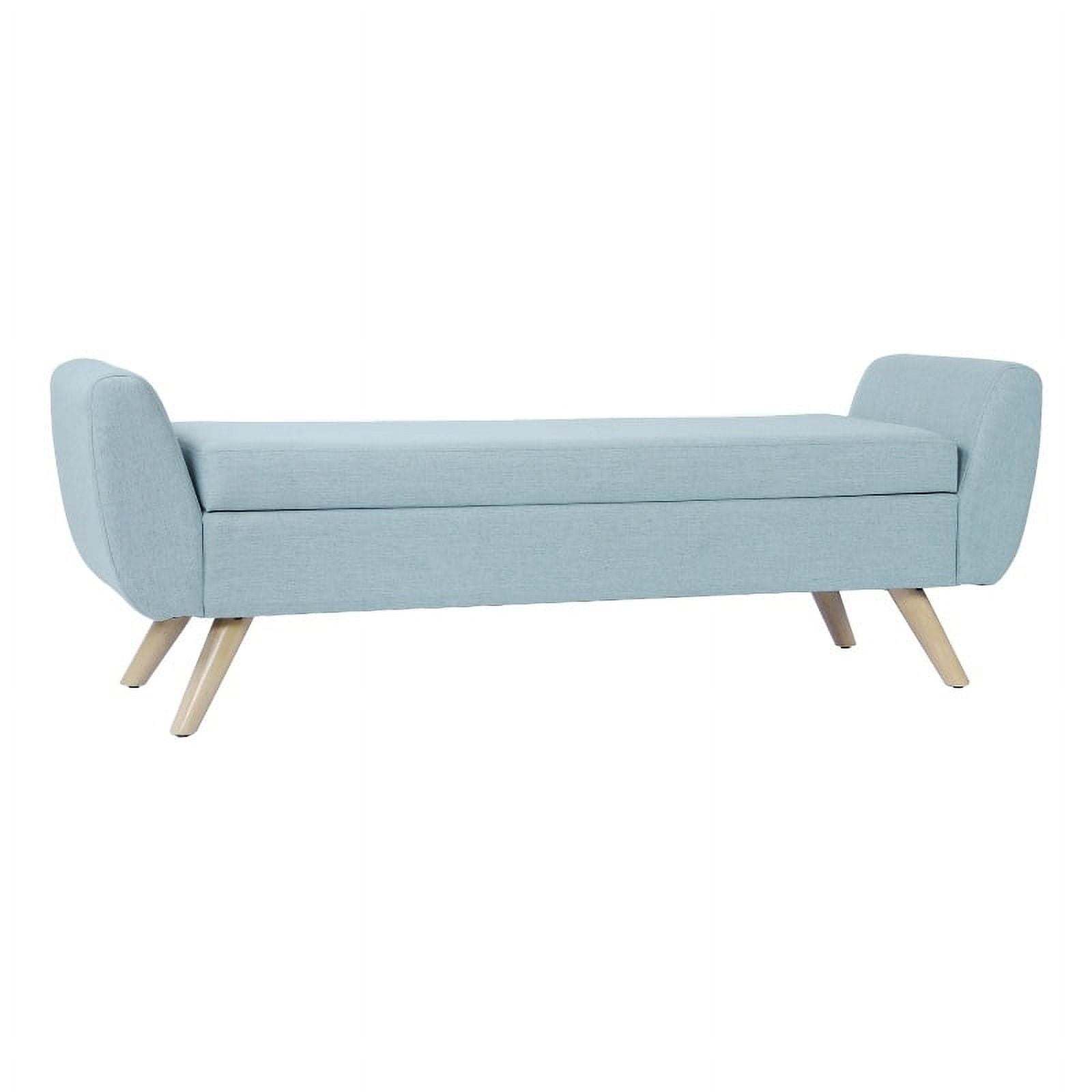 French Blue Upholstered Storage Bench with Wood Legs