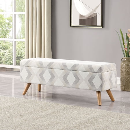 HomePop Modern Storage Bench Neutral Geo Woven
