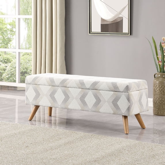 HomePop Modern Storage Bench Neutral Geo Woven