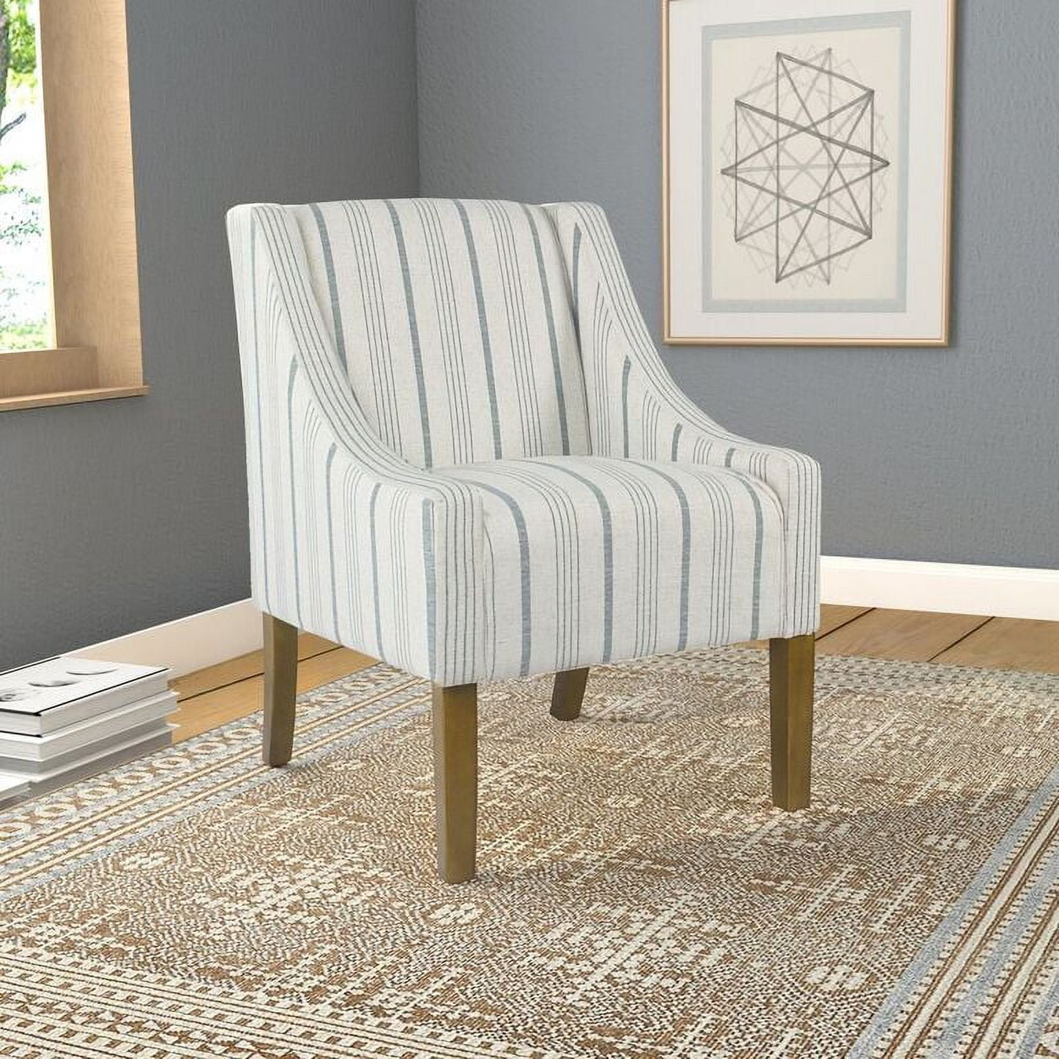 Calypso Blue Striped Modern Swoop Accent Armchair