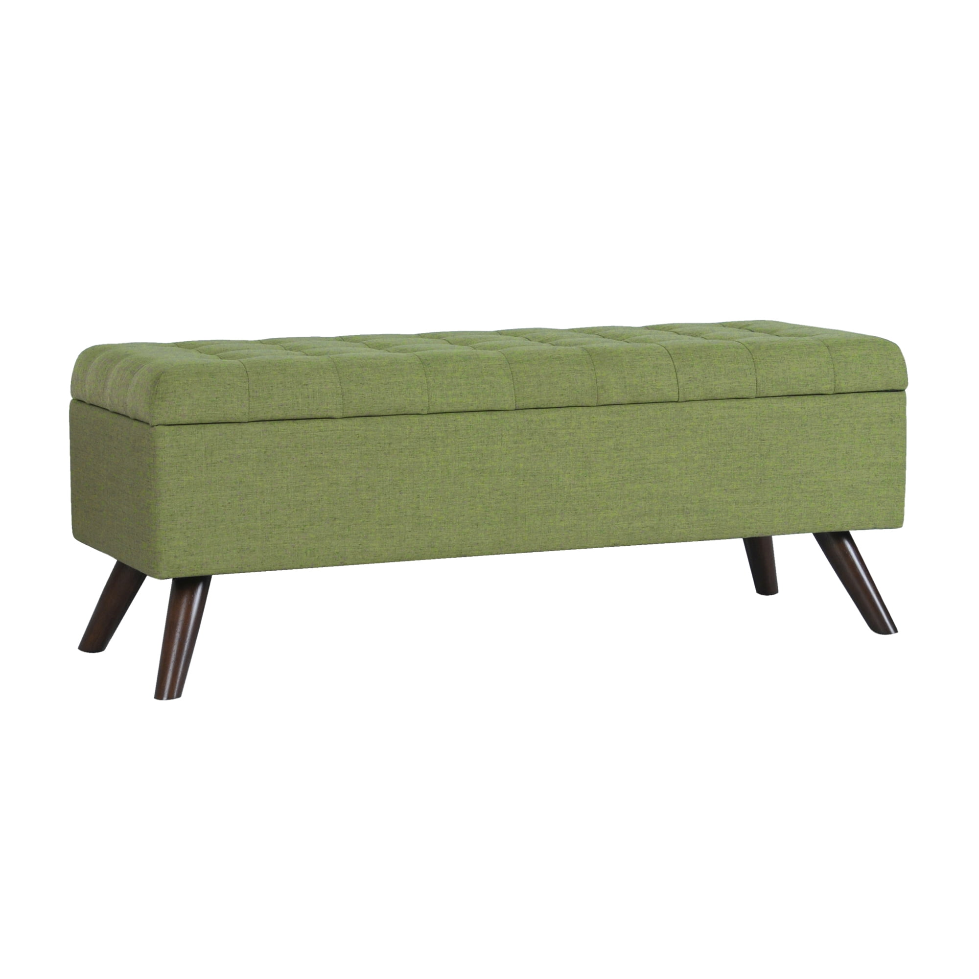 Olive Green Tufted Storage Bench with Wood Legs