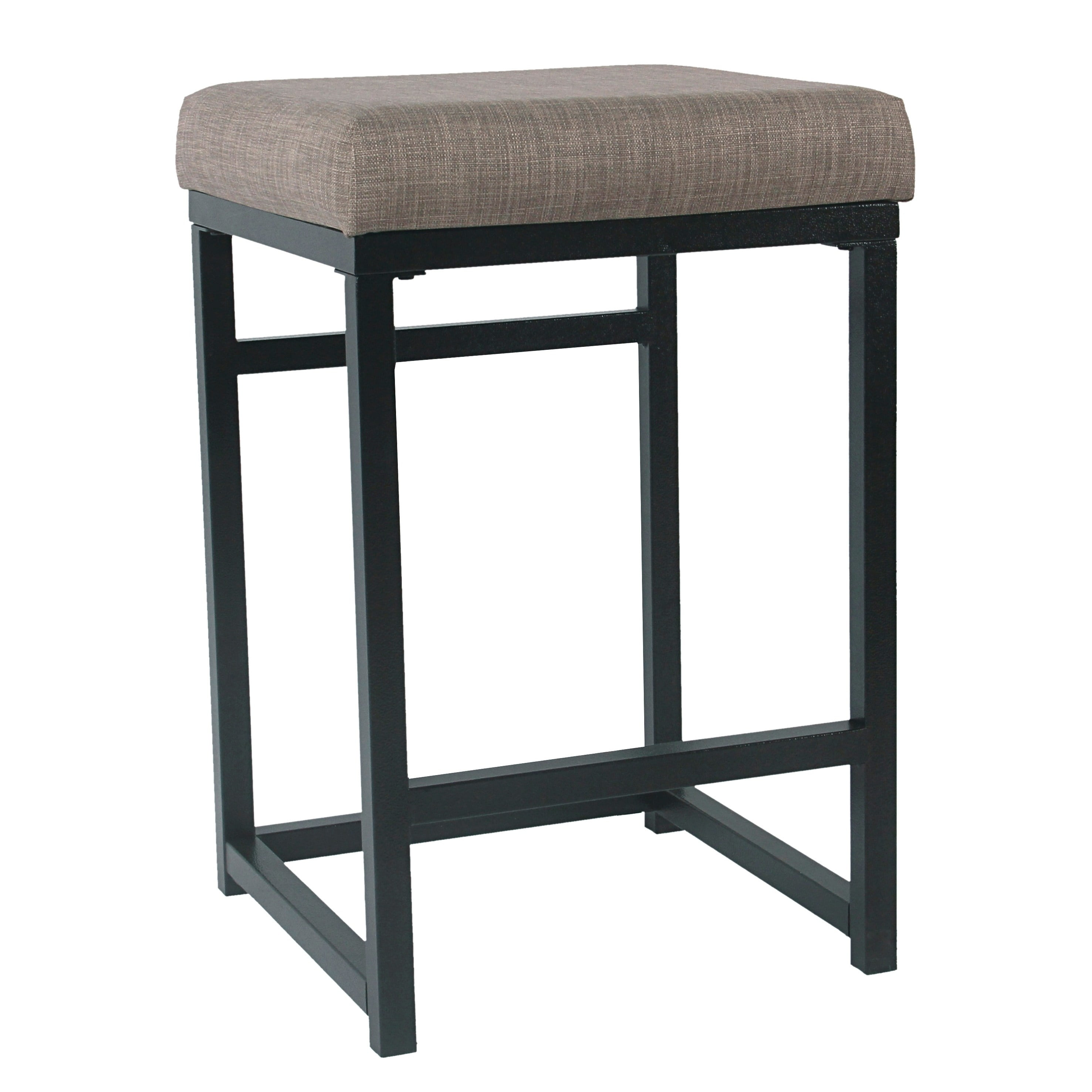 Backless Brown Wood and Metal Counter Stool