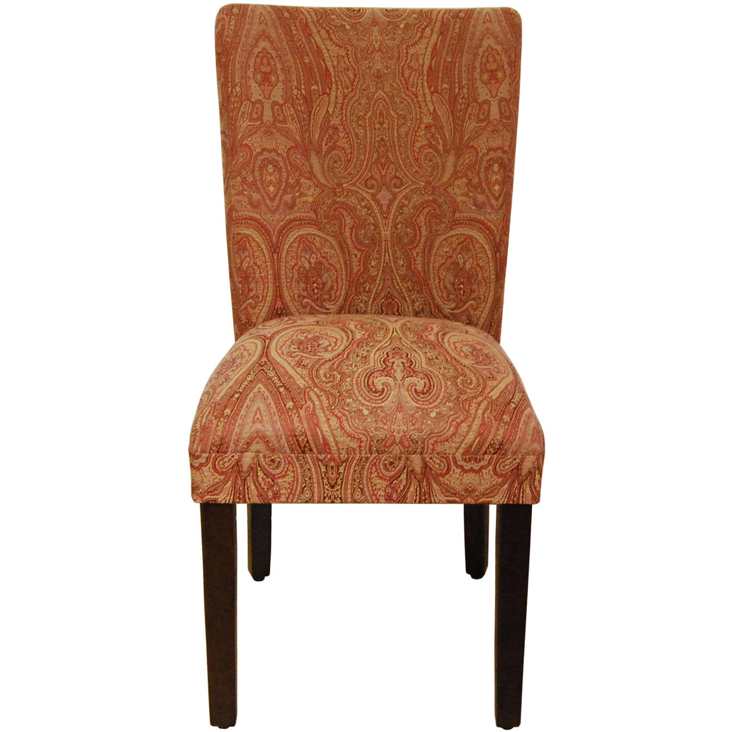 Red and Gold Upholstered Parsons Dining Side Chair with Wood Legs