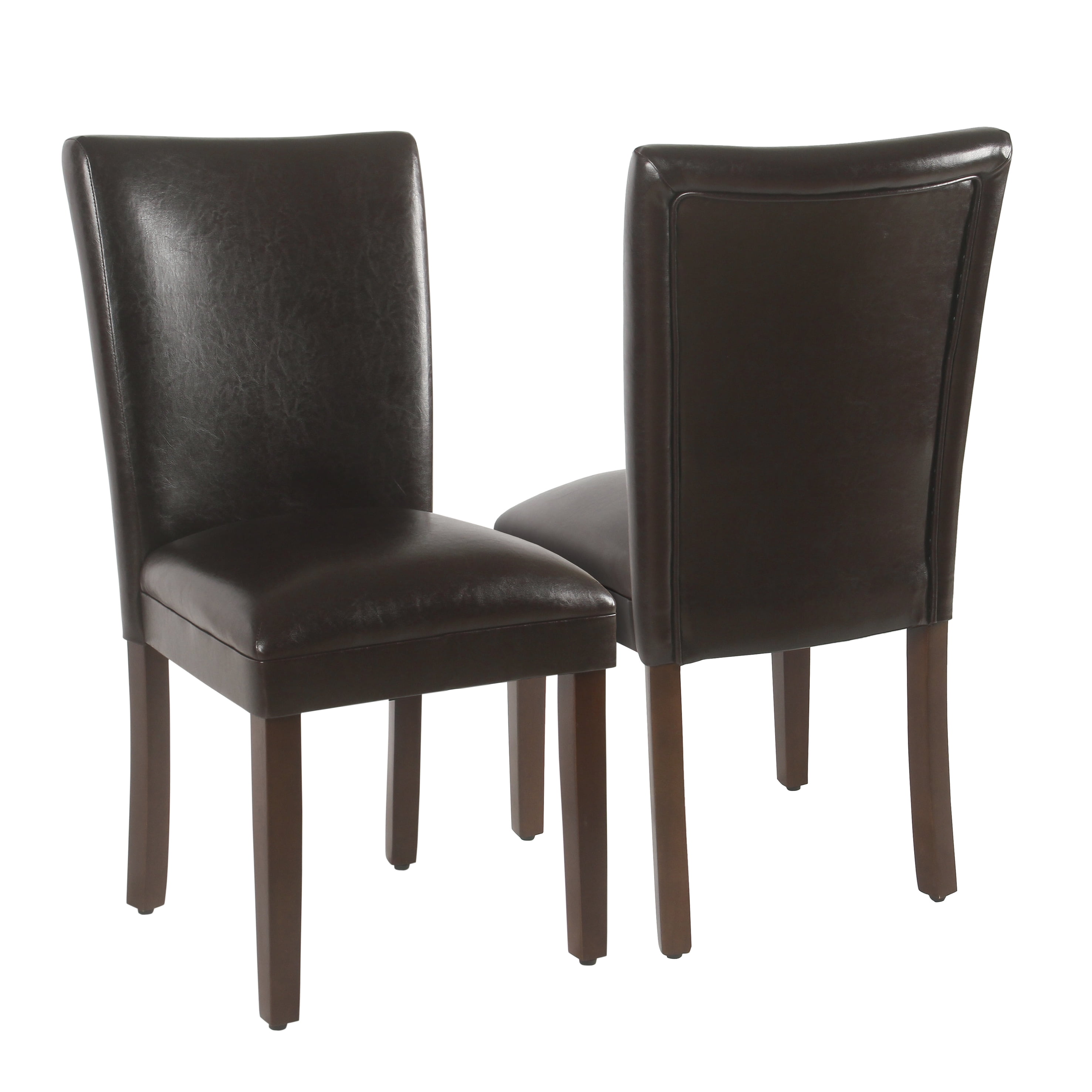 Modern Brown Faux Leather Parsons Side Chair with Wood Legs