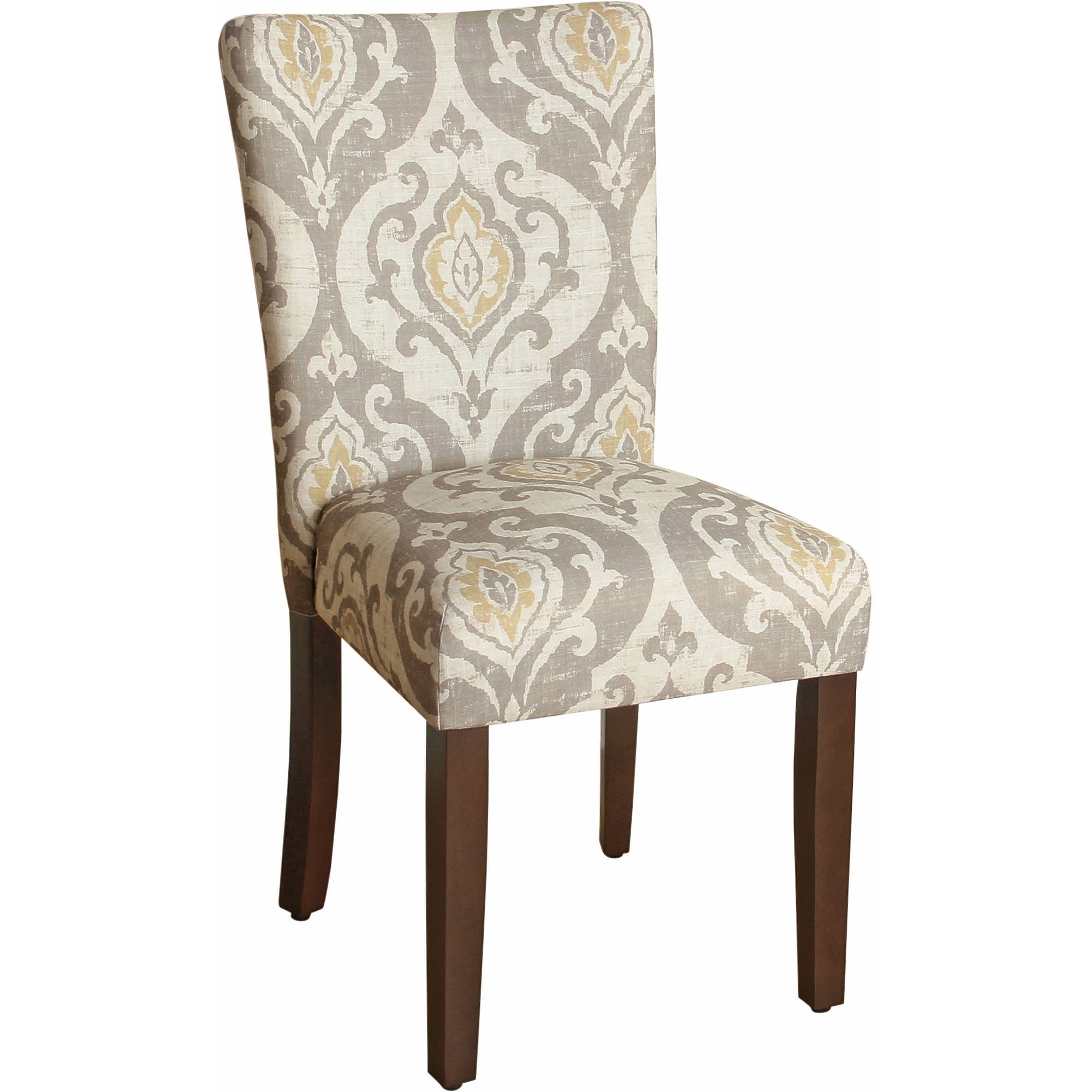 Paisley Linen Upholstered Parsons Side Chair with Wood Legs