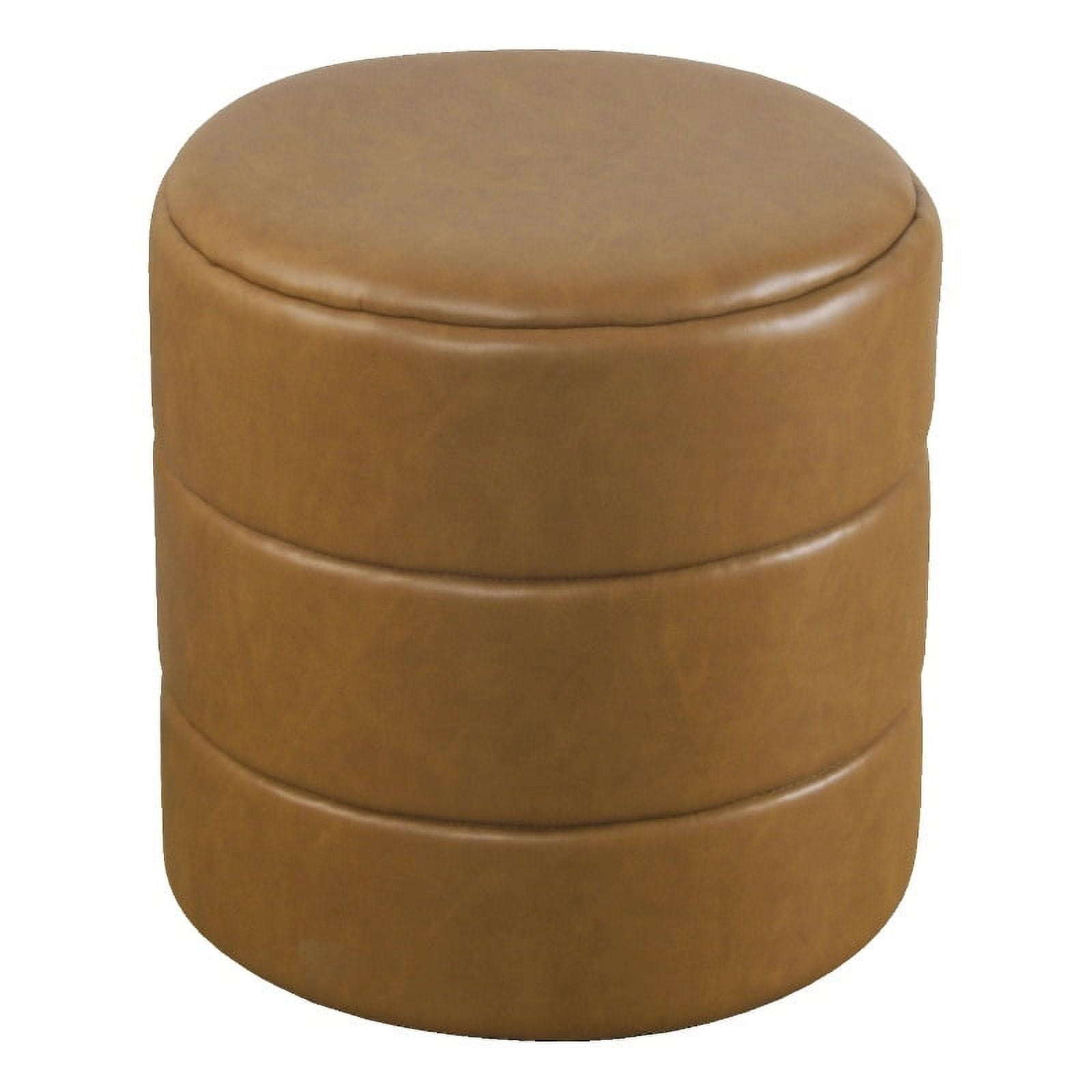 Carmel Brown Faux Leather Round Storage Ottoman