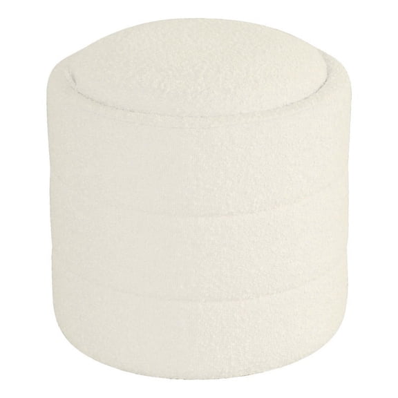 HomePop Round Storage Ottoman, Cream Boucle