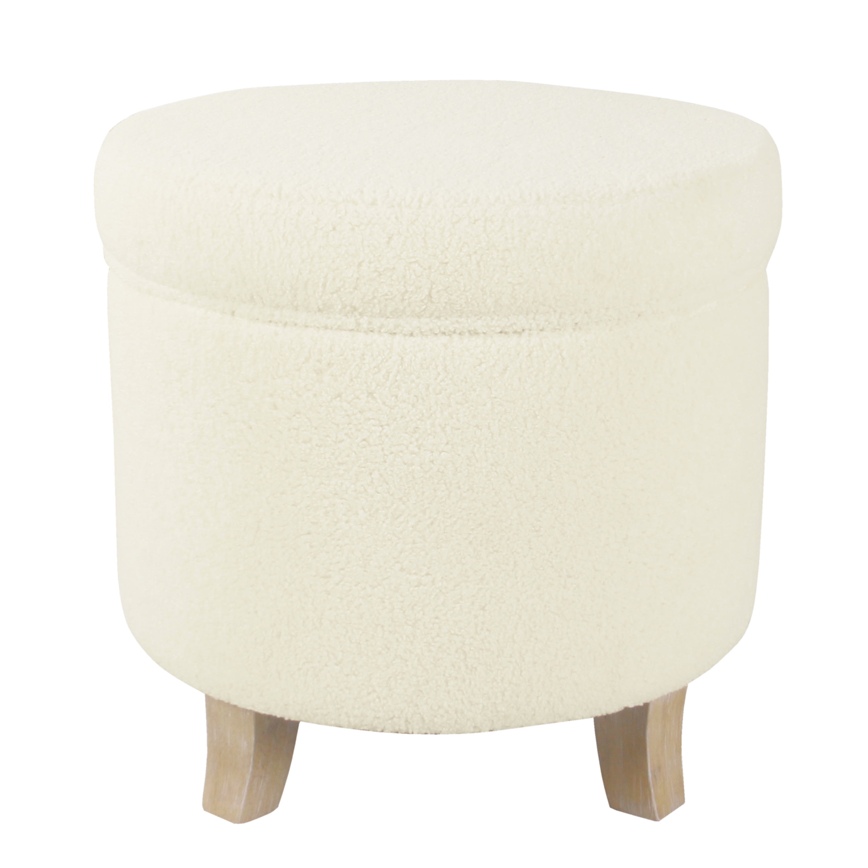 HomePop Round Storage Ottoman - Cream Faux Sheepskin