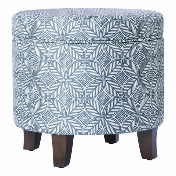 HomePop Round Storage Ottoman, Indigo Print