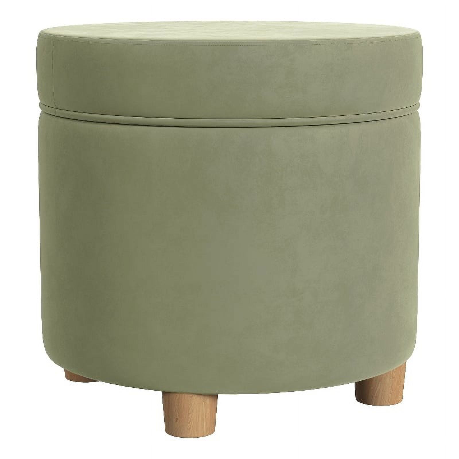 HomePop Round Storage Ottoman, Light Sage Green Velvet