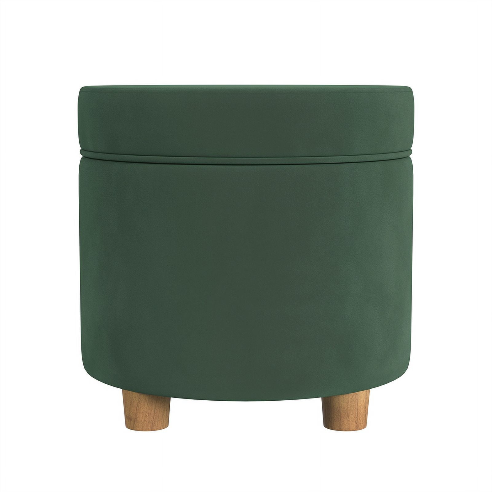 HomePop Round Storage Ottoman, Loden Green Velvet