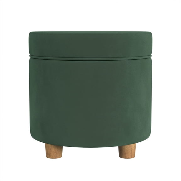 HomePop Round Storage Ottoman, Loden Green Velvet