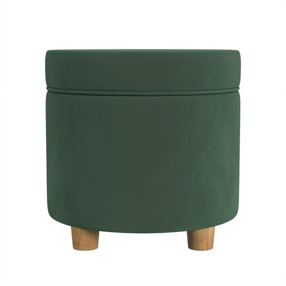 HomePop Round Storage Ottoman, Loden Green Velvet
