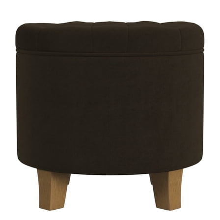 HomePop Small Round Button Tufted Storage Ottoman, Chocolate Brown Velvet