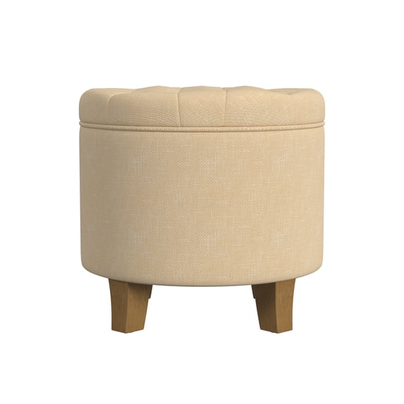 HomePop Small Round Button Tufted Storage Ottoman, Light Tan