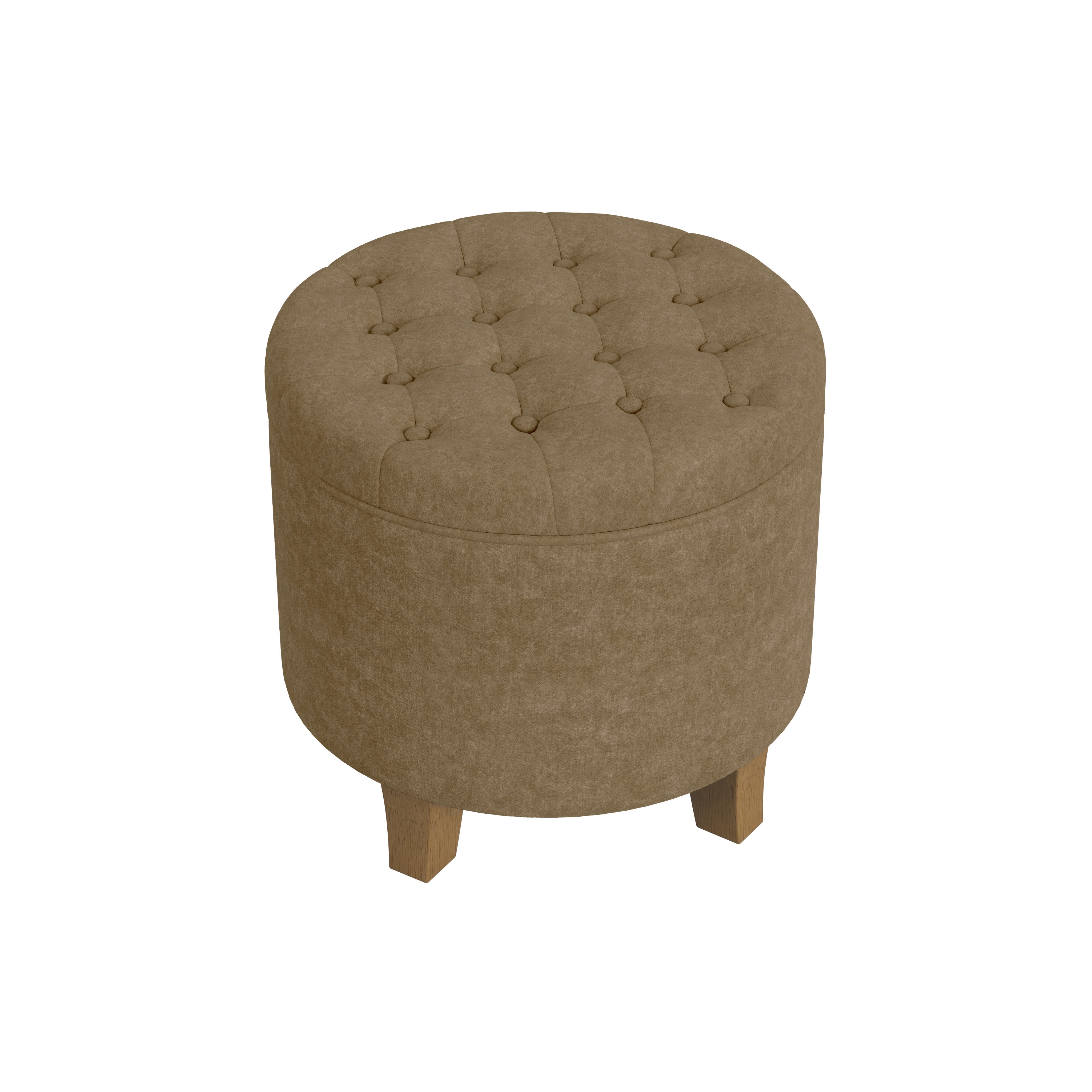 HomePop Small Round Button Tufted Storage Ottoman, Mocha Velvet