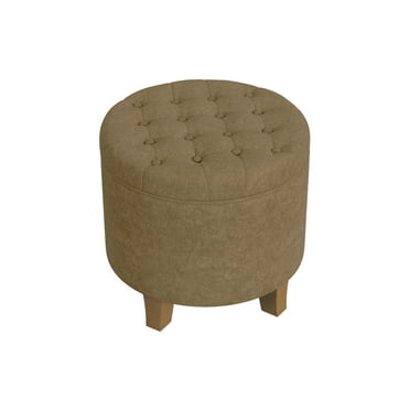 HomePop Small Round Button Tufted Storage Ottoman, Mocha Velvet