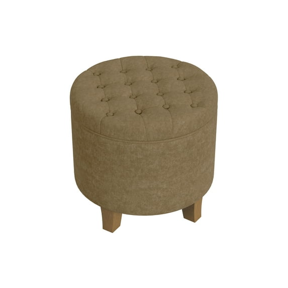HomePop Small Round Button Tufted Storage Ottoman, Mocha Velvet