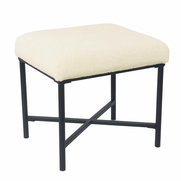 HomePop Square Metal Ottoman - Cream Faux Sheepskin