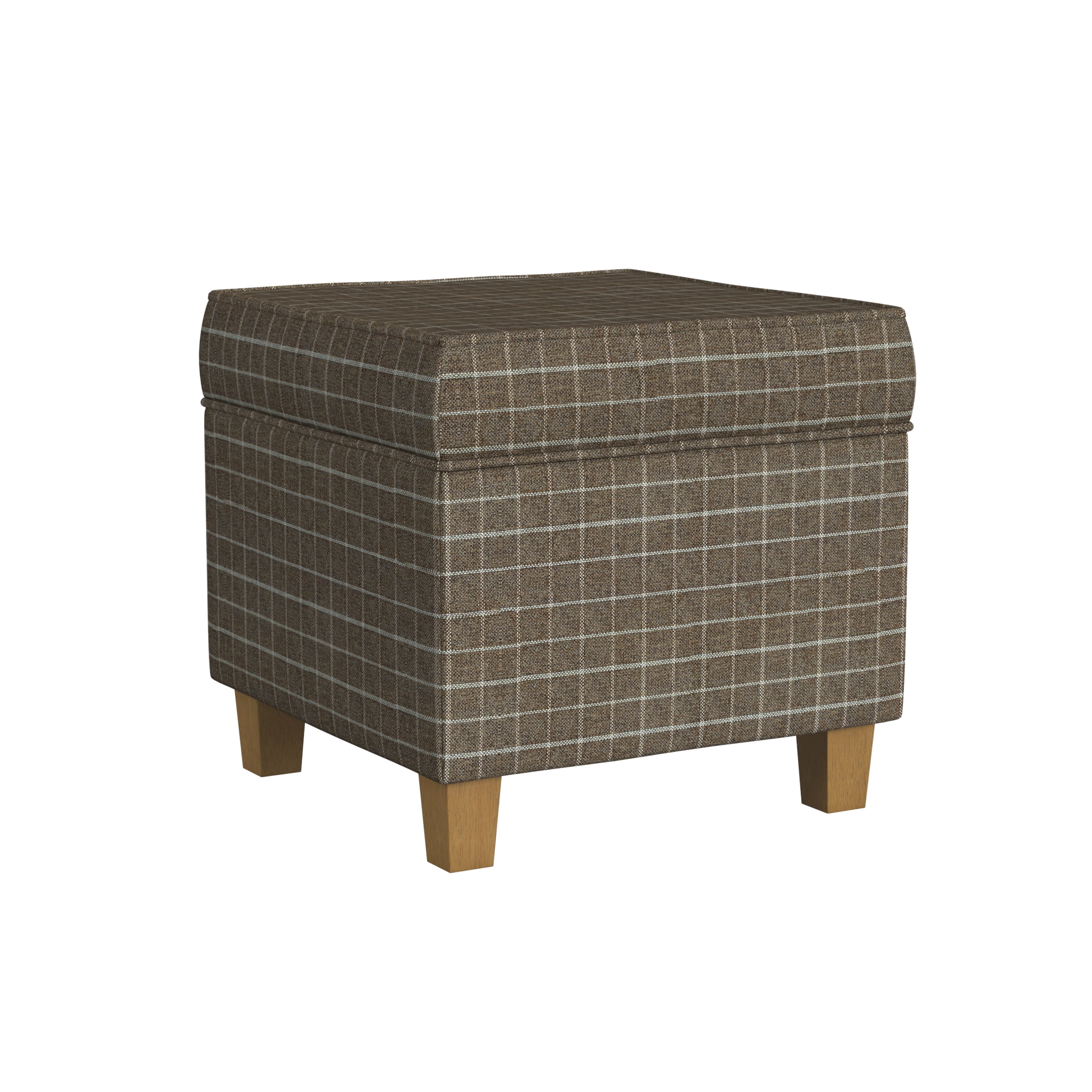 HomePop Square Storage Ottoman, Brown Window Pane Print