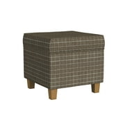 HomePop Square Storage Ottoman, Brown Window Pane Print