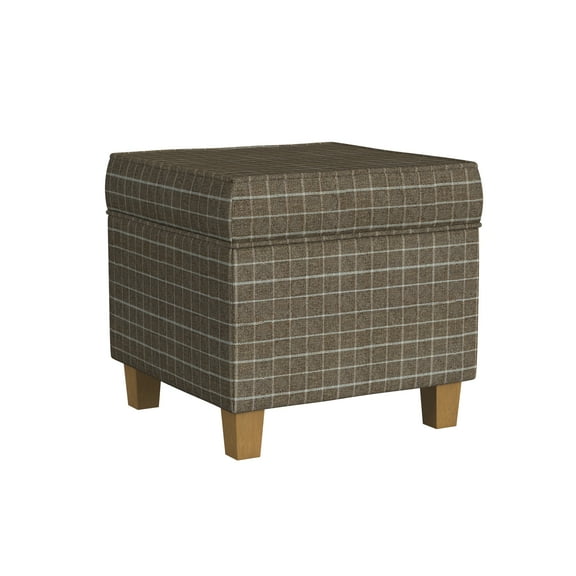HomePop Square Storage Ottoman, Brown Window Pane Print