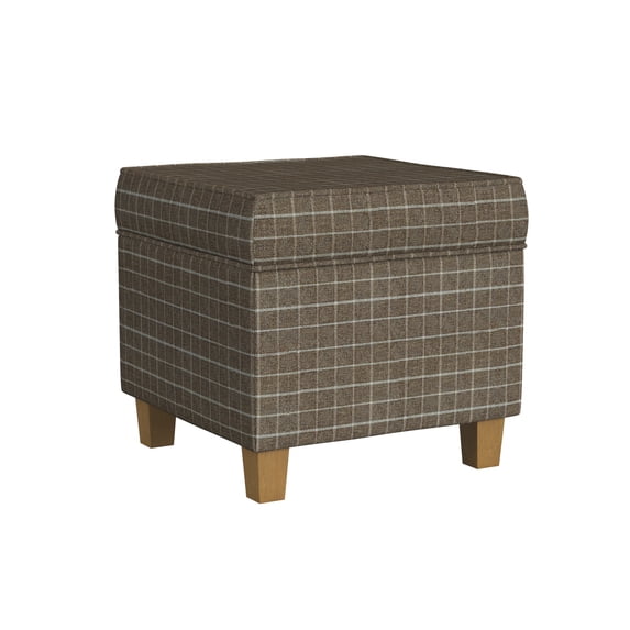 HomePop Square Storage Ottoman, Brown Window Pane Print