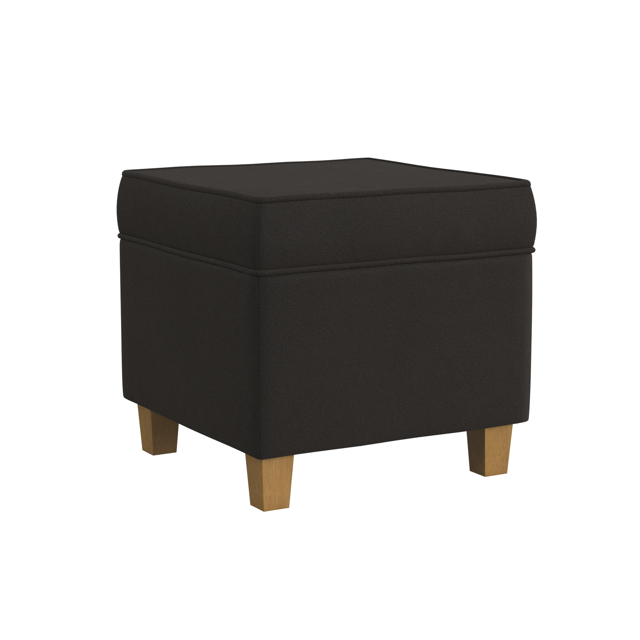 Chocolate Brown Velvet Square Storage Ottoman with Honey Oak Legs