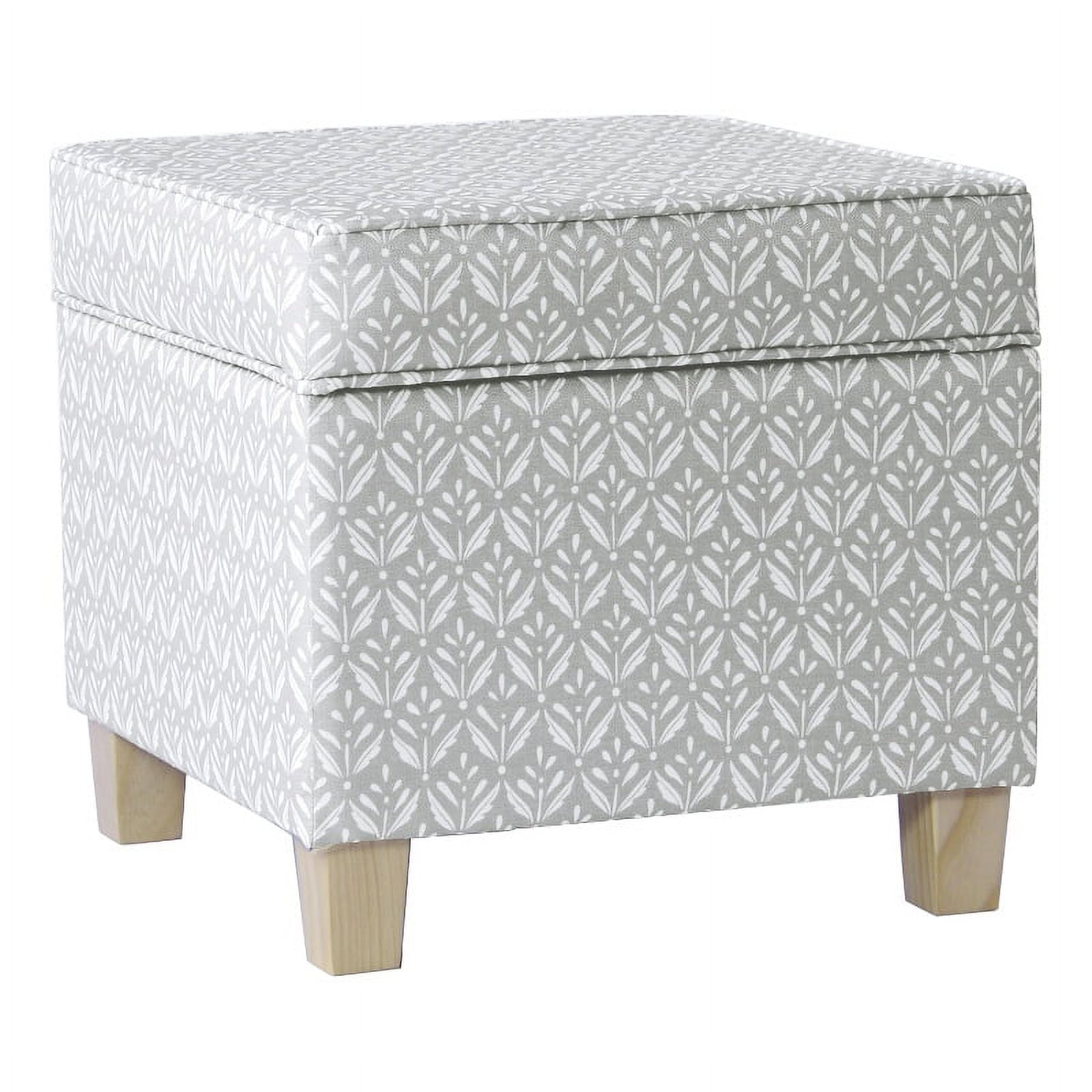 Light Gray Tufted Fabric Square Storage Ottoman with Wood Legs