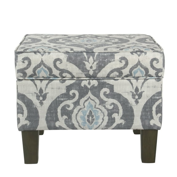 HomePop Suri Transitional Fabric Storage Ottoman with Slate Pattern in Blue