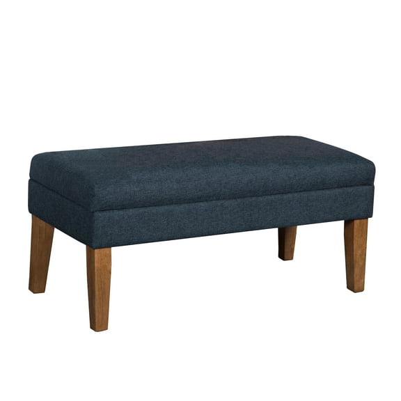 HomePop Textured Decorative Storage Bench with Easy Access Hinged Lid and Wood Legs, Dark Blue