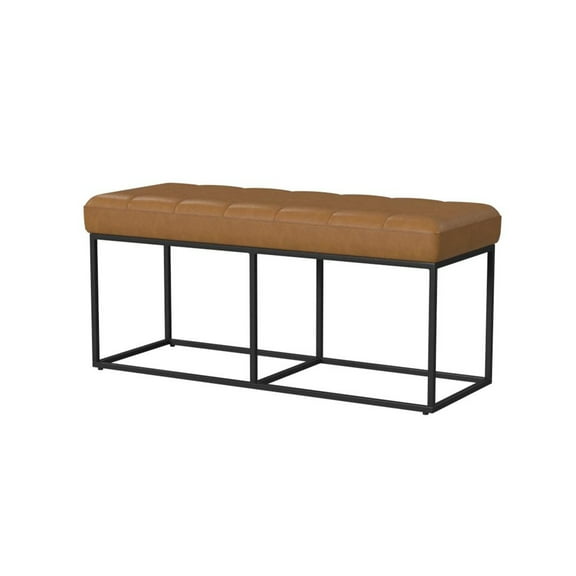 HomePop Theodore Metal & Faux Leather Bench, 42.5"W x 16"D x 19"H, Carmel/Black