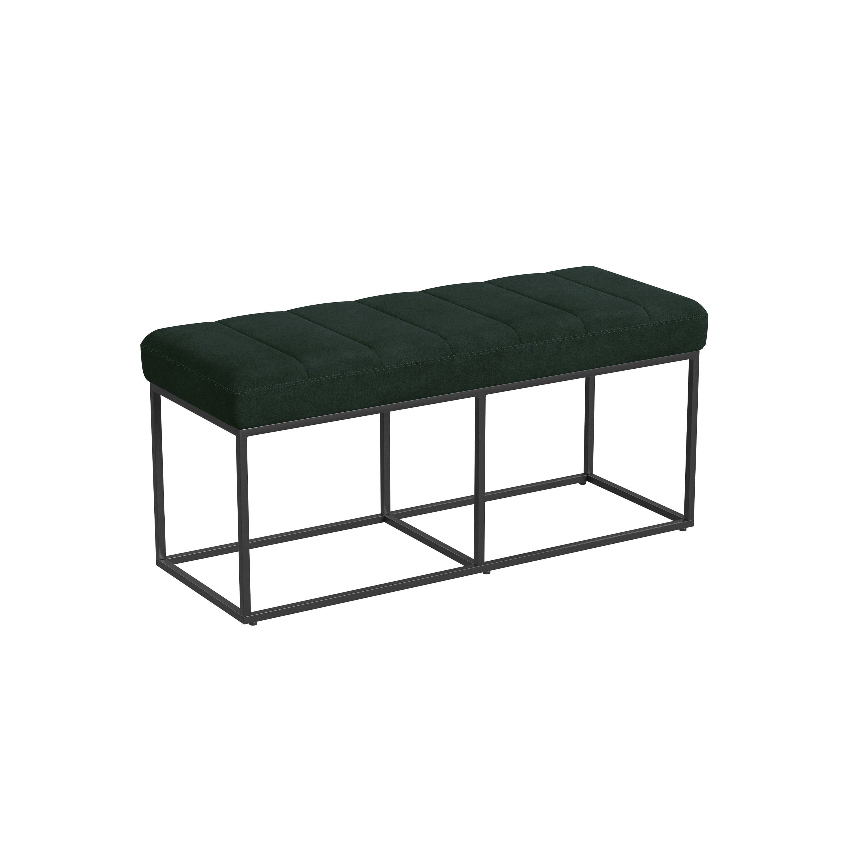 Theodore Deep Green Faux Suede Bench with Metal Base