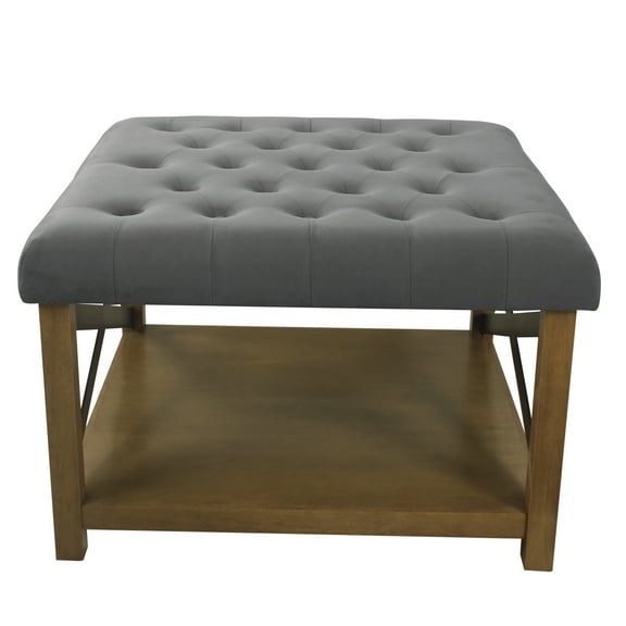 HomePop Traditional Wood and Fabric Tufted Ottoman with Storage in Gray
