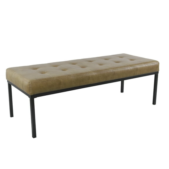 HomePop Tufted Metal Bench - Light Brown Vegan Leather