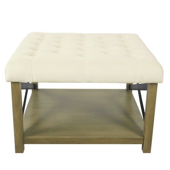 HomePop Tufted Ottoman with Wooden Storage - Cream