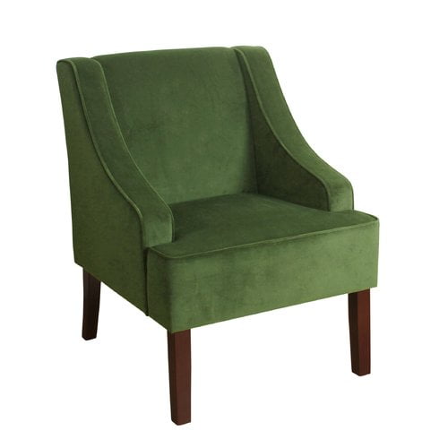 Forest Green Velvet Swoop Arm Accent Chair with Wood Legs