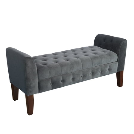HomePop Velvet Tufted Storage Bench and Settee, 50"W x 18"D x 23"H, Dark Gray