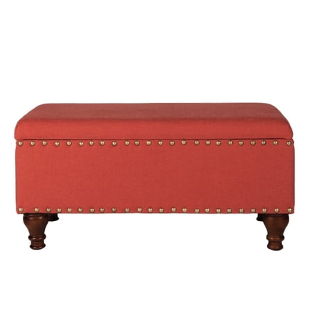 Large Rectangle Storage Bench with Nailhead Trim - Red Linen