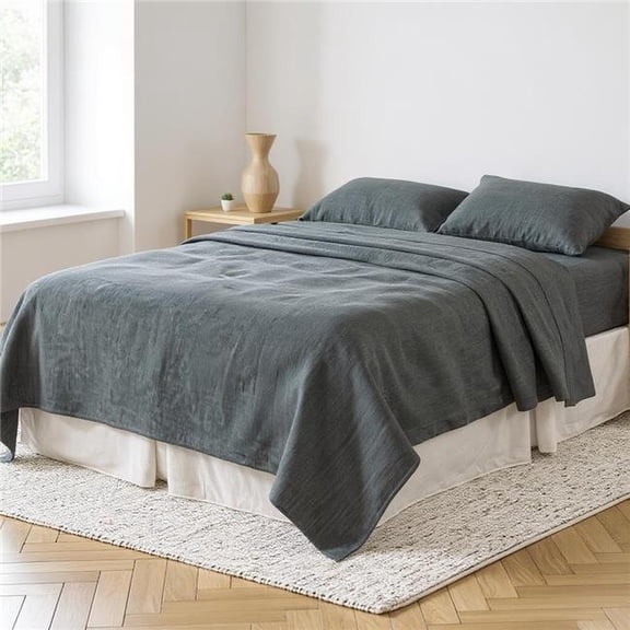 HomeRoots 520749 0.20 x 106 x 110 in. Slate Gray Linen King Size Flat Sheet Beds