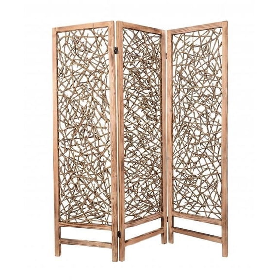 HomeRoots  1 x 60 x 69 in. 3 Panel Wood Foldable Screen, Brown