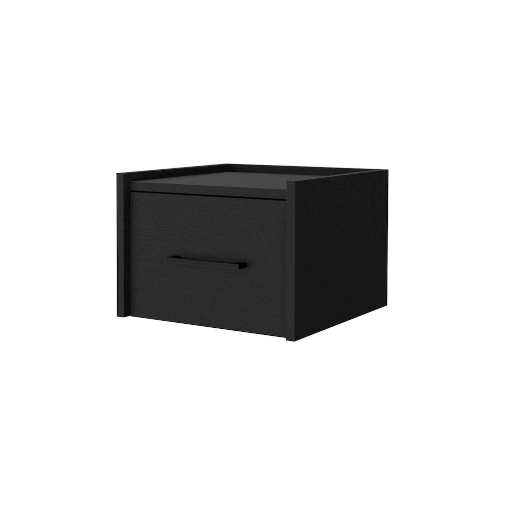 HomeRoots 10 in. One Drawer Faux Wood Floating Nightstand, Black