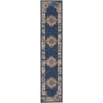 thumbnail image 1 of 10' Blue and Ivory Oriental Power Loom Distressed Runner Rug, 1 of 10
