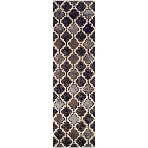 10' Ivory Quatrefoil Power Loom Distressed Stain Resistant Runner Rug