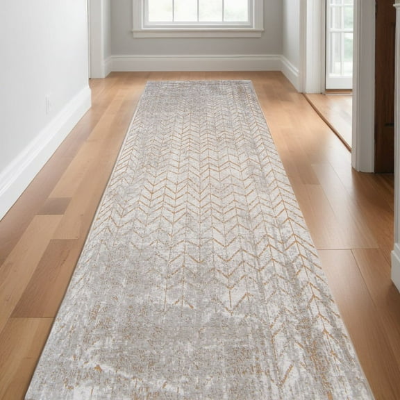 HomeRoots 10' Gray And Yellow Chevron Non Skid Area Rug