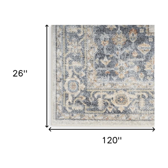 10' Gray Oriental Power Loom Distressed Washable Runner Rug
