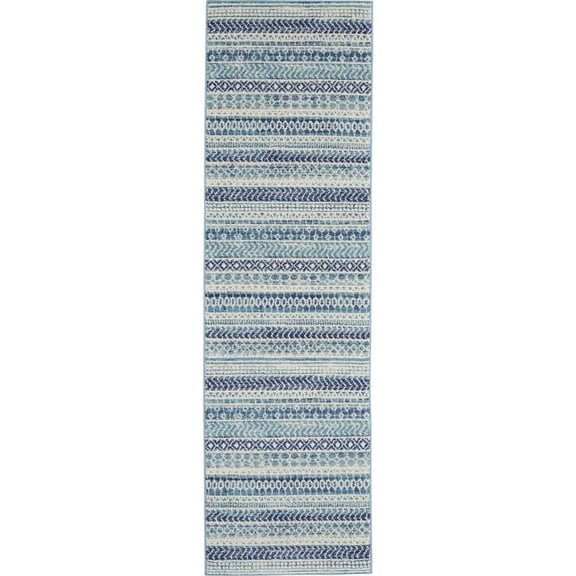 HomeRoots 10' Navy Blue Floral Power Loom Runner Rug