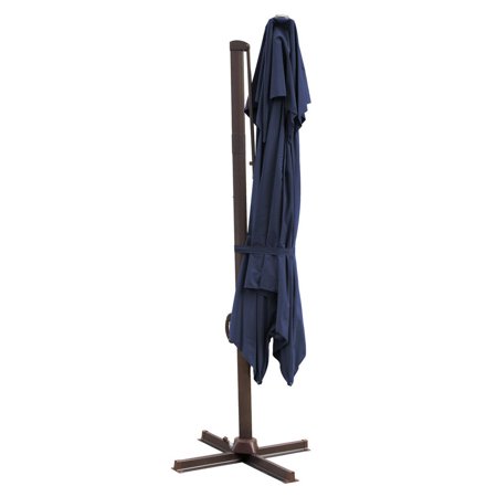 HomeRoots 10' Navy Blue Polyester Square Tilt Cantilever Patio Umbrella With Stand