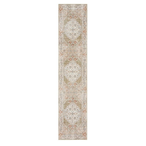 HomeRoots 10' Sage Oriental Power Loom Distressed Washable Runner Rug